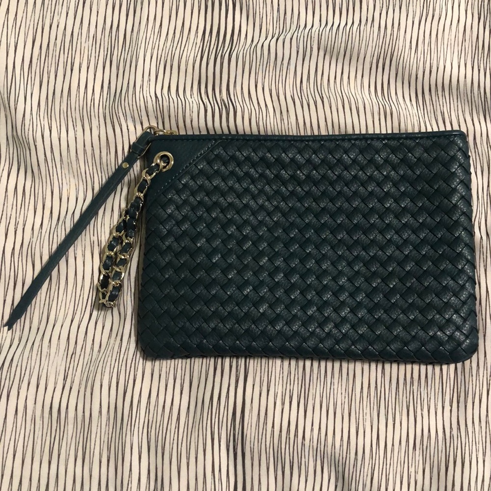 Banana Republic teal woven wristlet pouch